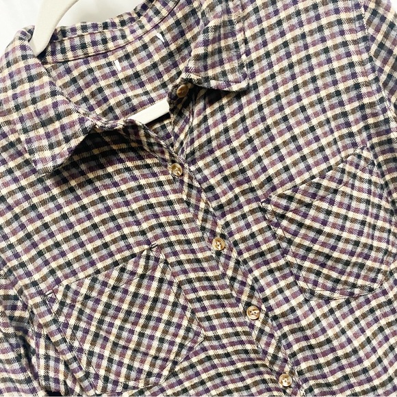 Maurices Purple, Black & Tan Plaid Button Down Flannel Shirt - Picture 2 of 9